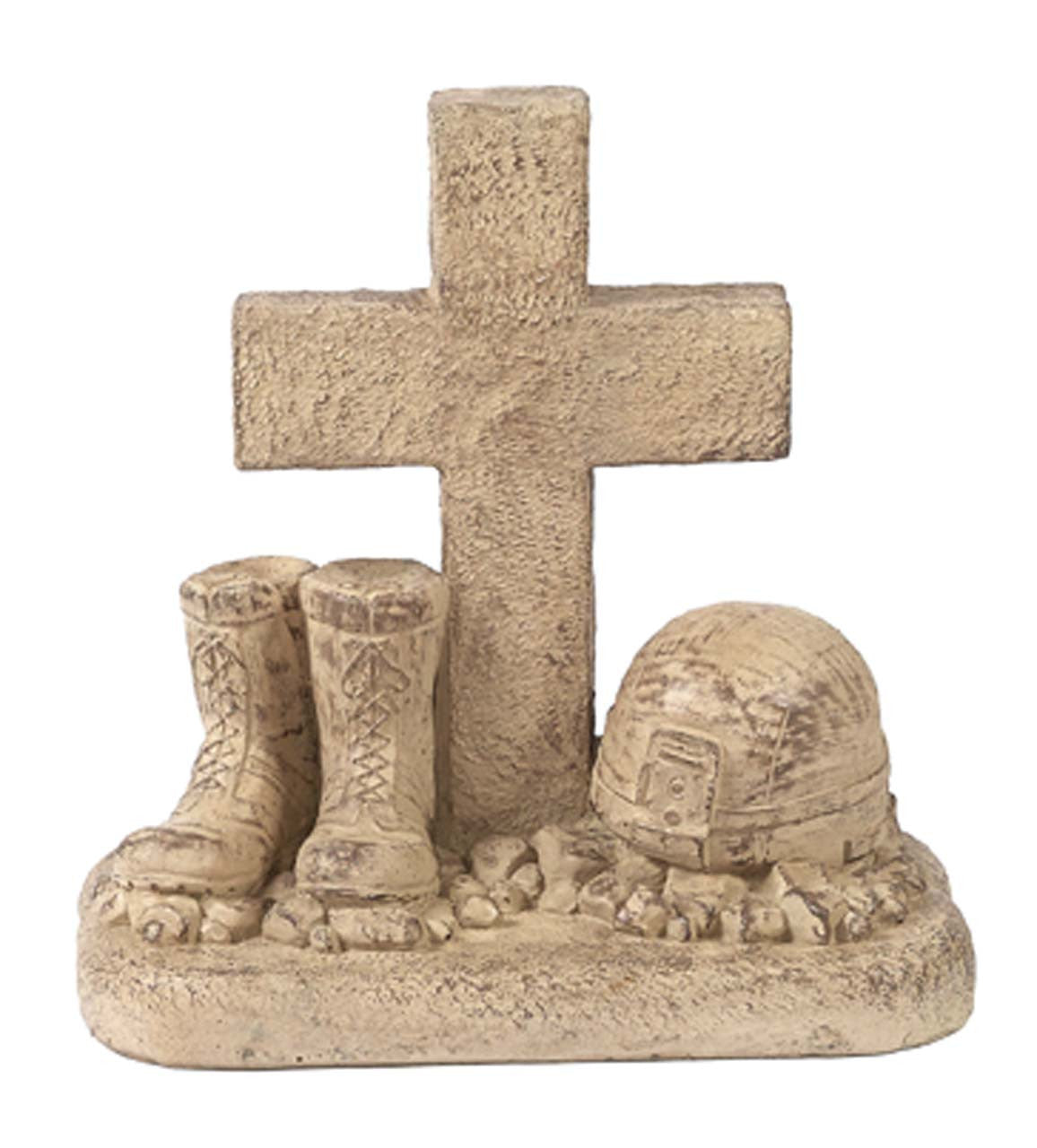 Statuary Soldier Boots & Helmet at Cross
