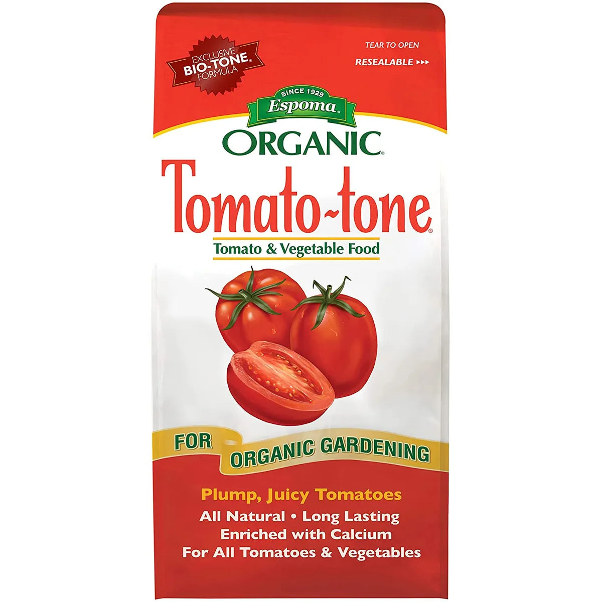 Organic granular tomato and veggie fertilizer. High in calcium