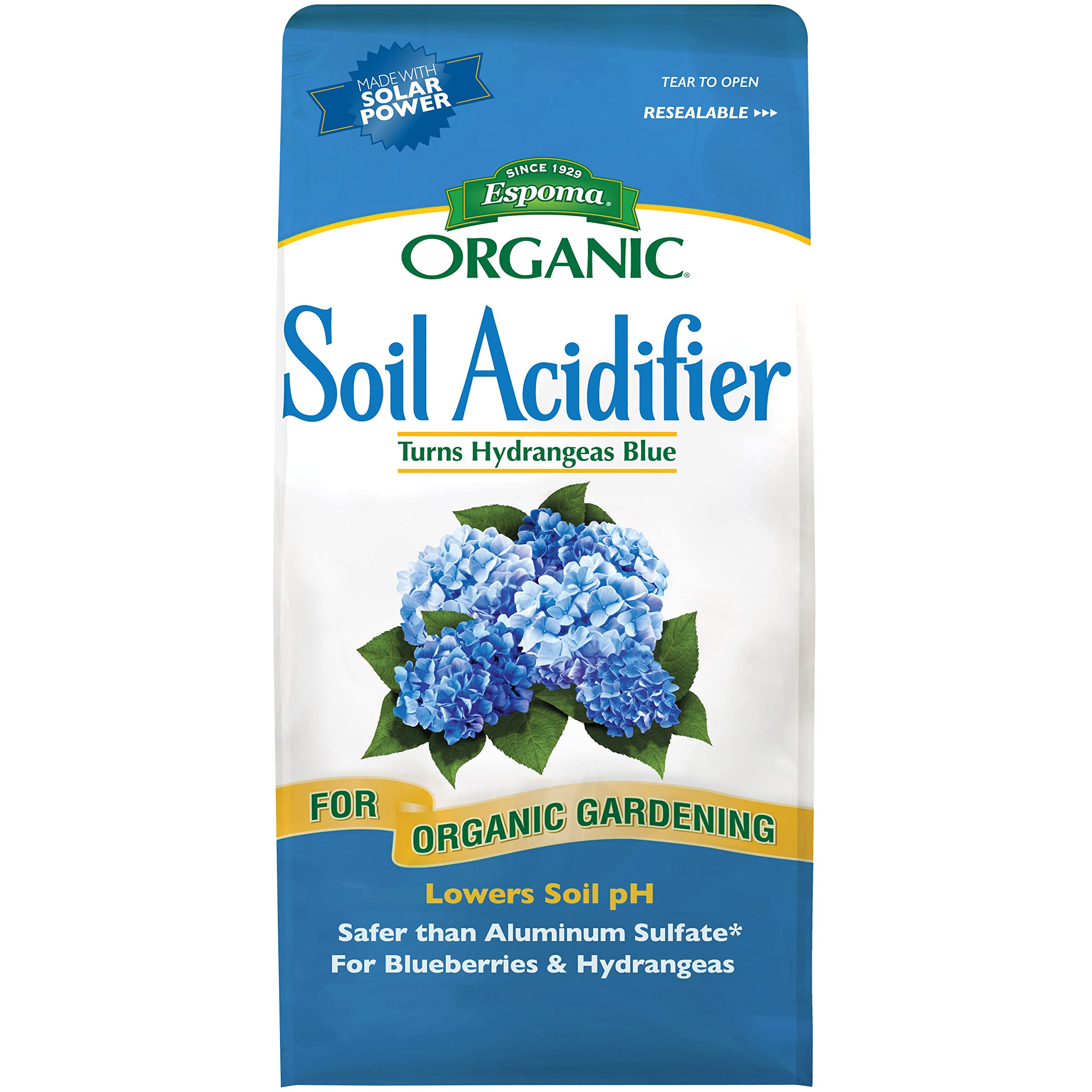 Espoma's Soil Acidifier. Turns Hydrangeas Blue