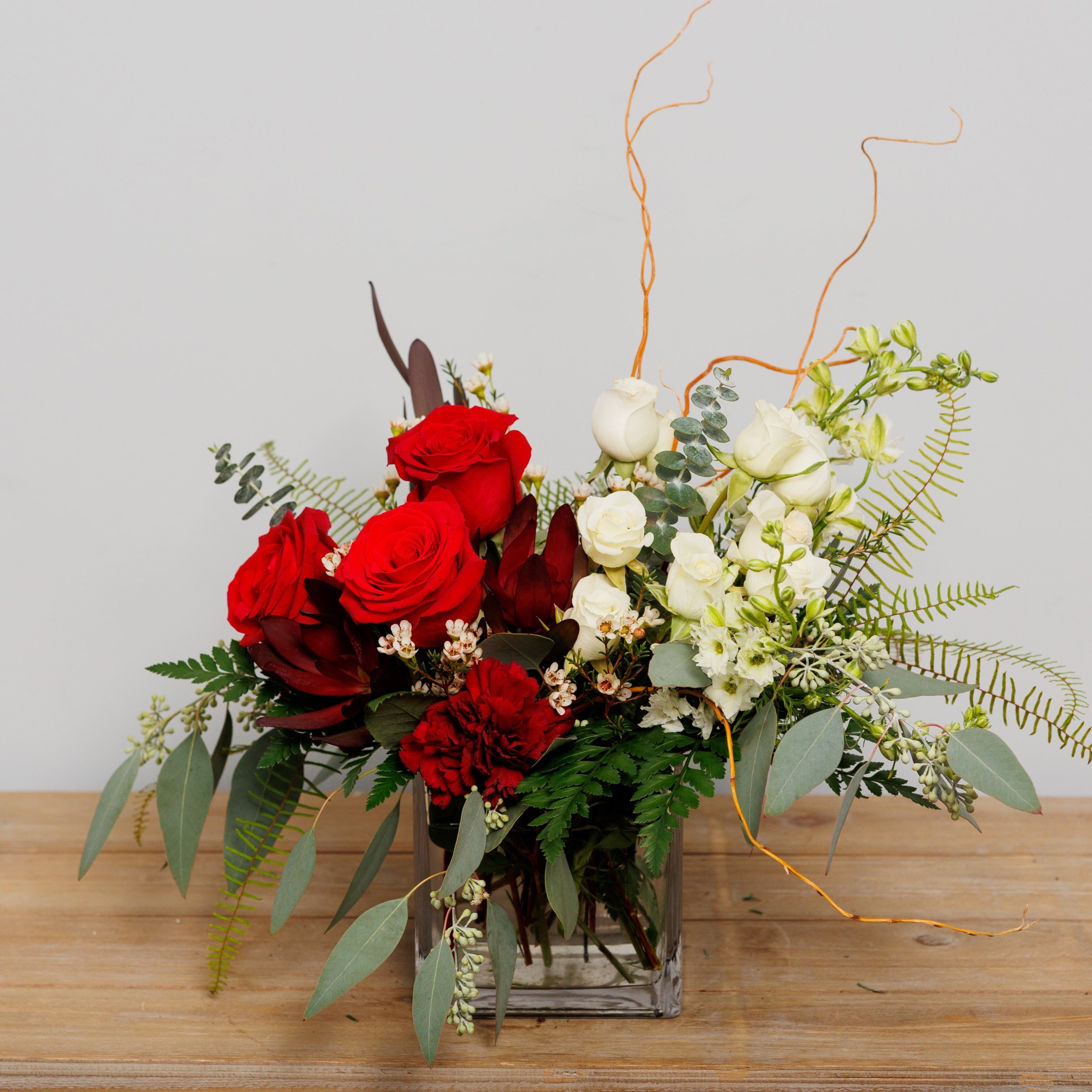 A red and white cube arrangement.