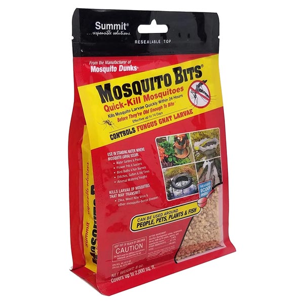 Organic granules used to kill and repel mosquitoes and fungus gnats in ponds, birdbaths and potted plants